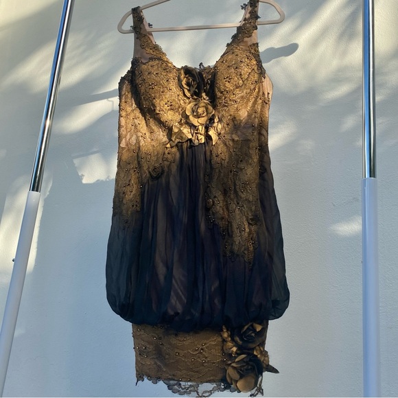 Jovani Dresses & Skirts - Jovani 100% Silk Gold & Black Ombré Beaded Dress Size Extra Large XL